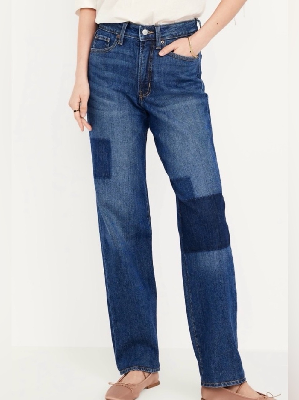 NWT Old Navy High Rise OG Loose Laser Patch Jeans Size 6